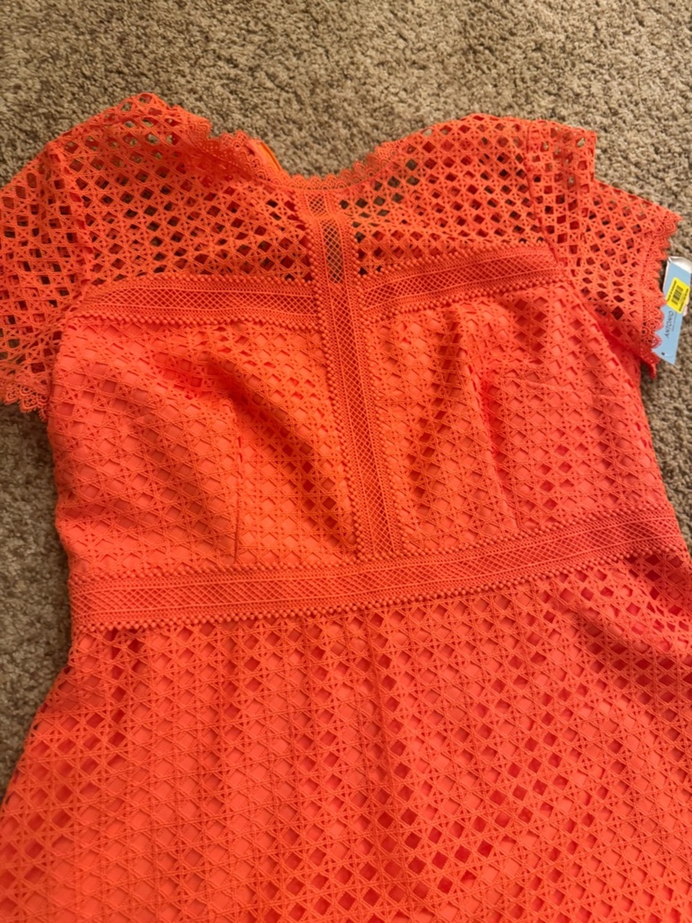 Bright coral  Eyelet Fit-and-Flare Dress - Picture 4 of 4